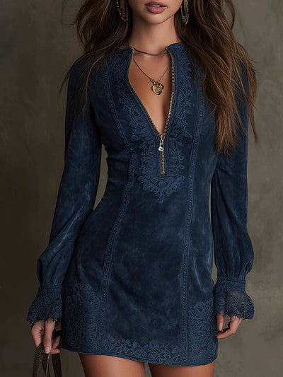 Jasmine | Blue Suede Mini Dress